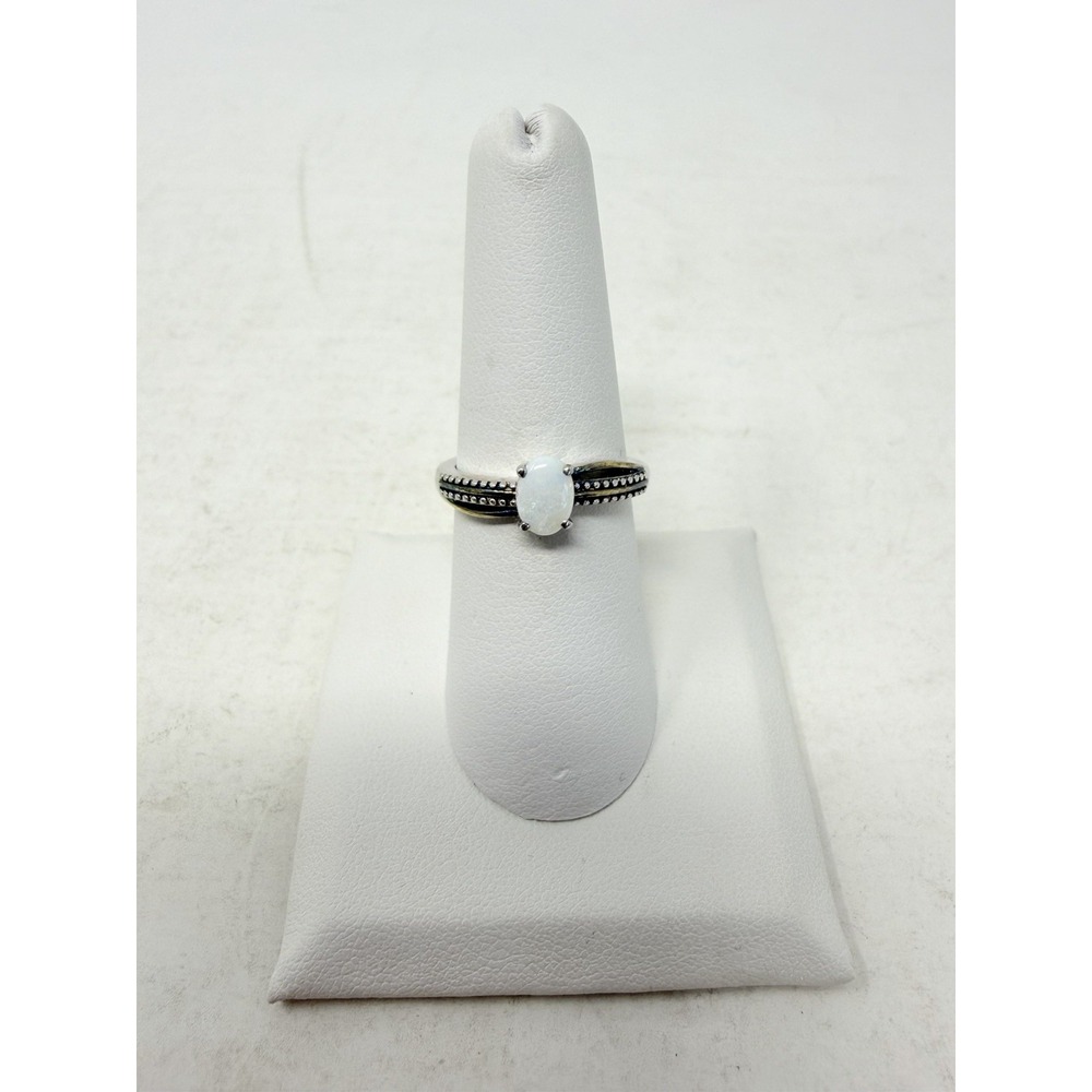 Shop LC White Opal Size 7 Solitaire Split Ring in 925 Sterling Silver 5425